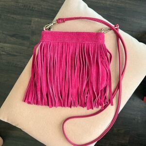 Hot Pink Fringe Crossbody Bag Gap Suede Real Leather